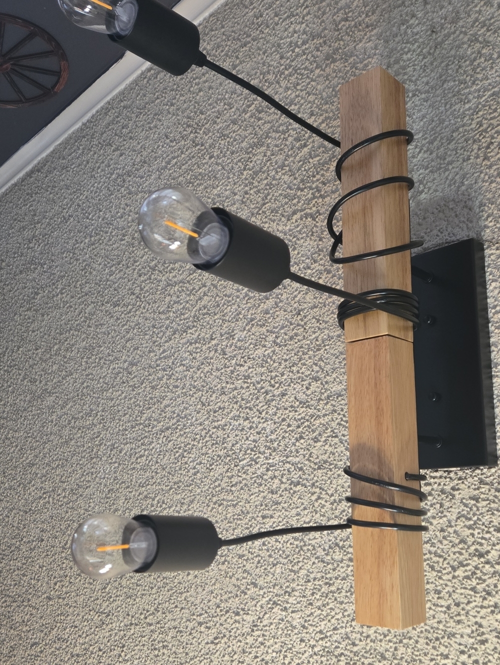 Modern Industrial 3-Light Wood & Black Pendant Fixture - Picture 4 of 6
